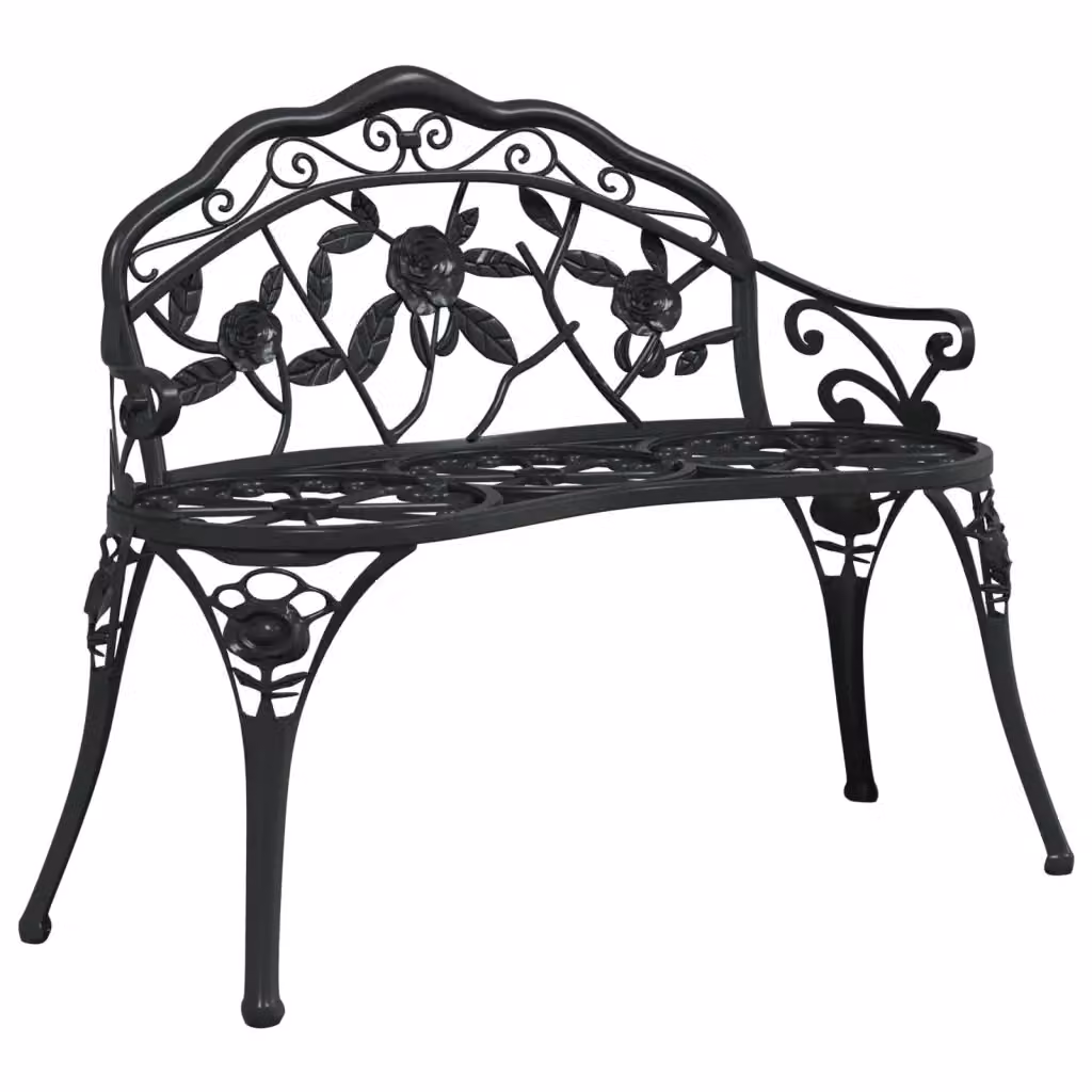 Panchina da giardino vidaXL in alluminio pressofuso nero con braccioli e design floreale – 2