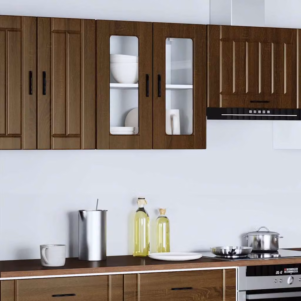 Pensile da cucina moderno vidaXL con ante in vetro e finitura marrone in legno e MDF, L: 60 cm, H: 60 cm, P: 31 cm