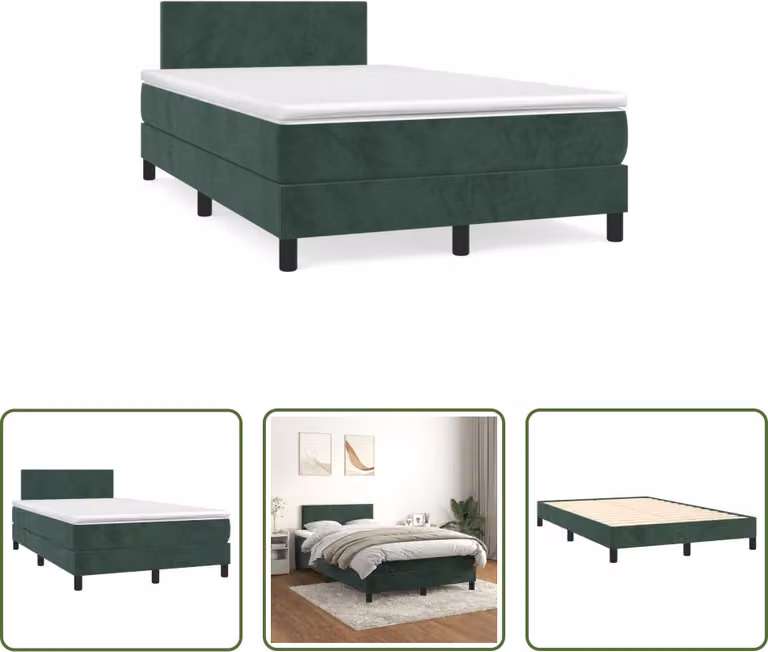 The Living Store Letto a molle con materasso verde scuro 120x190 cm in velluto