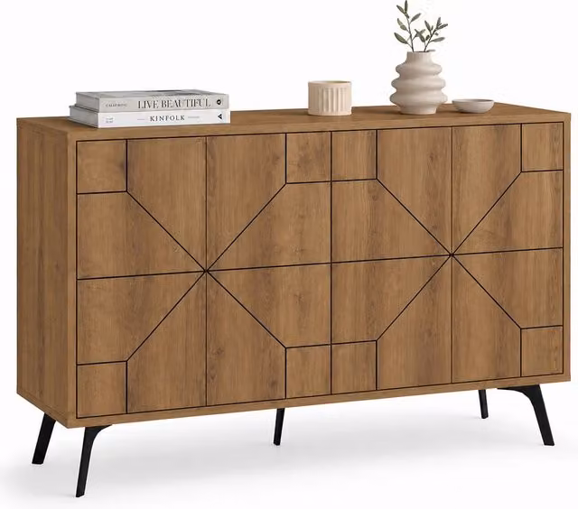 Madia con 4 Ante Credenza Design Geometrico Moderno in Legno 123x77 cm Rovere