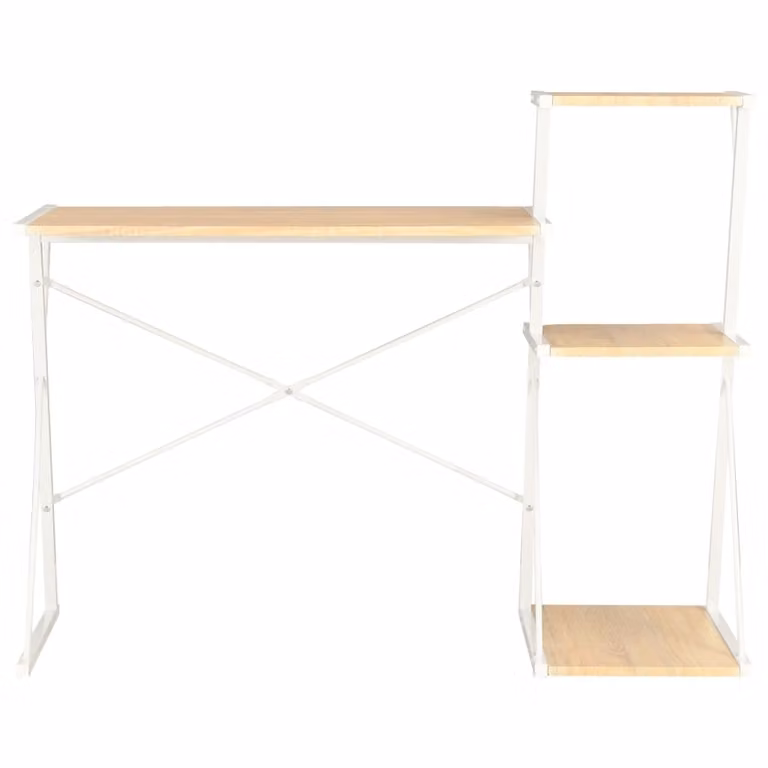 Scrivania con ripiano in bianco e rovere 116×50×93 cm