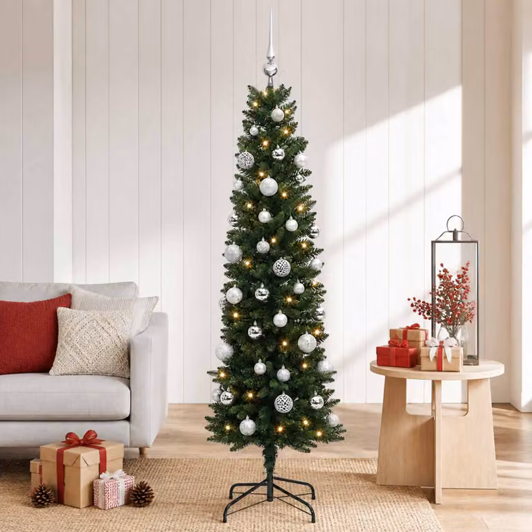 vidaXL Albero di Natale Artificiale Slim con Palline 120 cm 150 LED