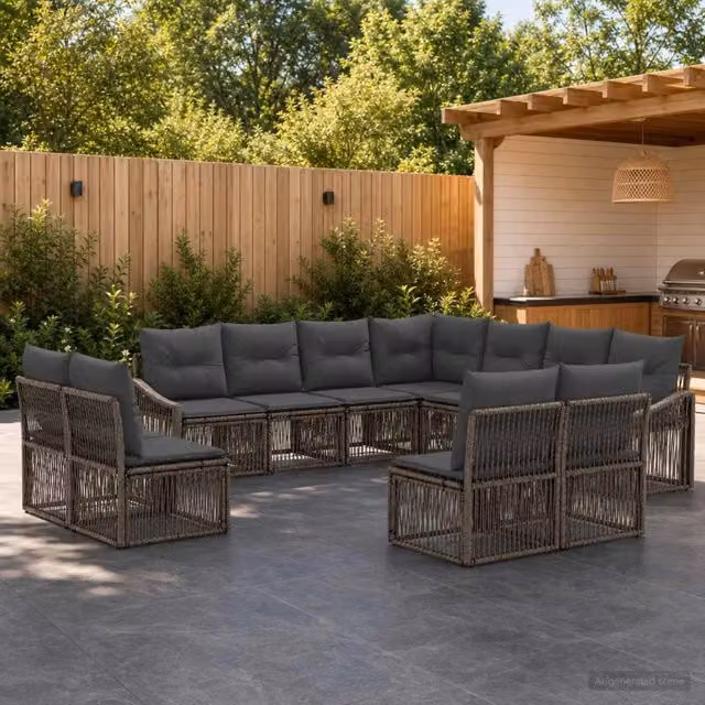 Set Divano da Giardino 11 pz Grigio polyrattan 3436040