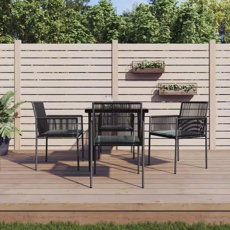 The Living Store Set da pranzo da giardino 5 pezzi con cuscini in poly rattan nero e acciaio
