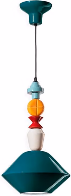 Lampada a sospensione Ferroluce Lariat C251 in ceramica verde petrolio stile Art Déco con attacco E27