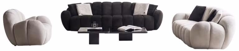 Schwarz-Weiße Sofagarnitur Polstersessel Designer Couchtisch 4tlg