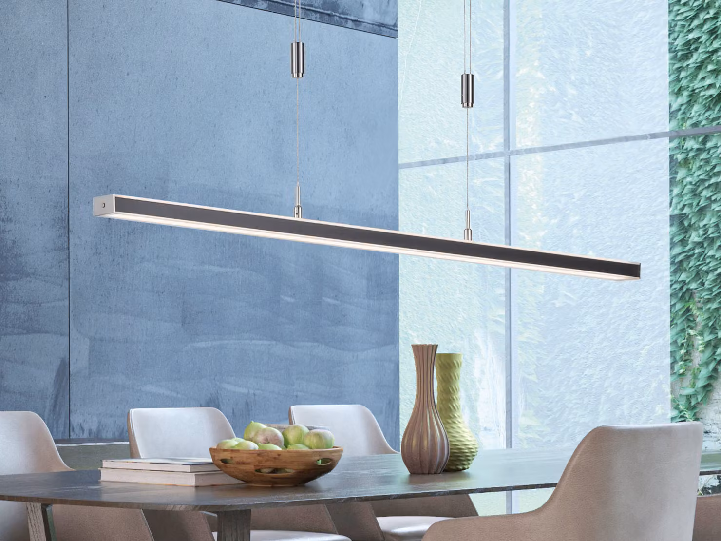 Lampada a sospensione LED stretta regolabile in altezza, dimmerabile e con colore della luce CCT, lunghezza 115 cm