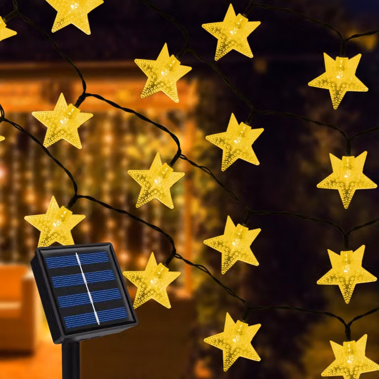 Catena luminosa solare, 7 metri, 50 stelle a LED, 8 modalità, impermeabile