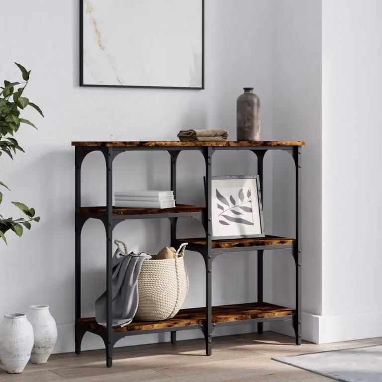 vidaXL Tavolo Consolle in Legno Multistrato Rovere Fumo L: 80 cm, P: 29 cm, H: 75 cm