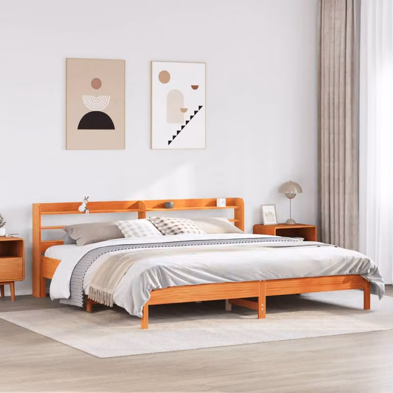 Letto in legno di pino massiccio vidaXL Marrone Cera con scomparti laterali L 200 cm x P 200 cm