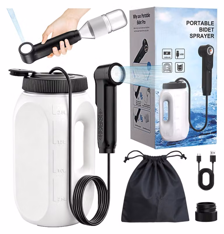 Bidet da viaggio portatile, capacità 2,5 litri, 2 modalità di spruzzo, display digitale, grado di protezione IPX6