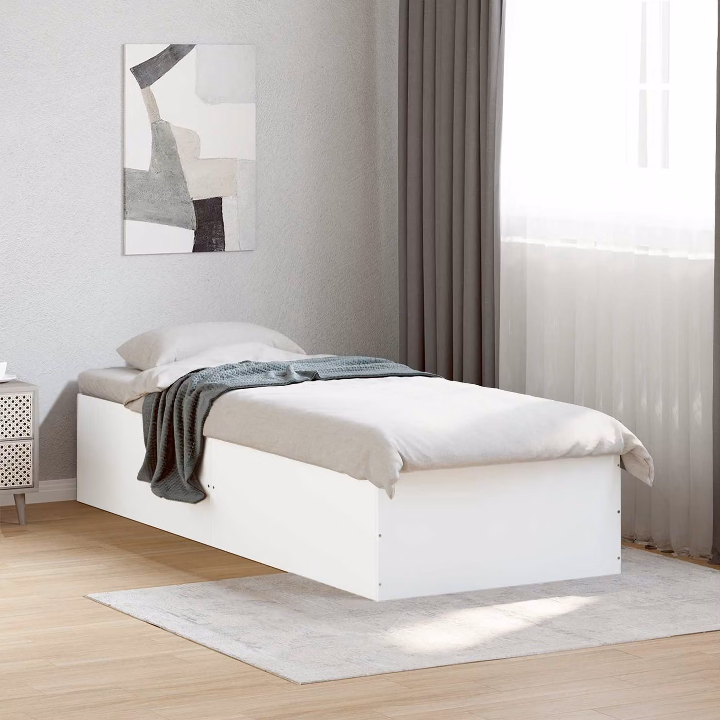vidaXL Struttura letto a pavimento moderna in legno bianco L 200 cm x P 80 cm x H 140 cm
