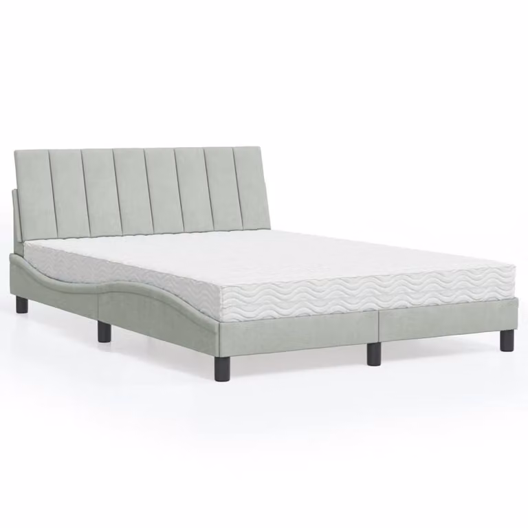 Letto con Materasso Hanko vidaXL in Velluto Grigio Chiaro L/P/H: 140 x 200 cm