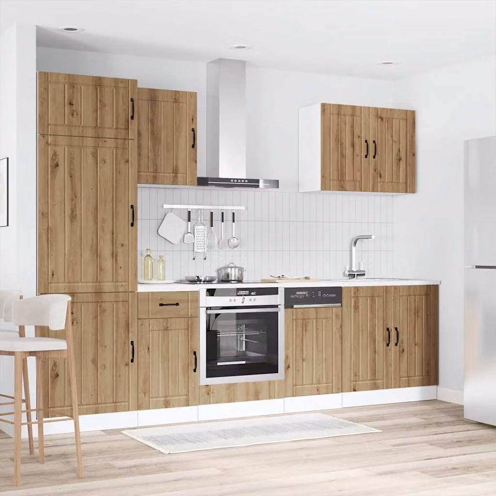 Set di mobili da cucina vidaXL Lucca composto da 7 pezzi in truciolato color rovere marrone con ante a cerniera e cassetti
