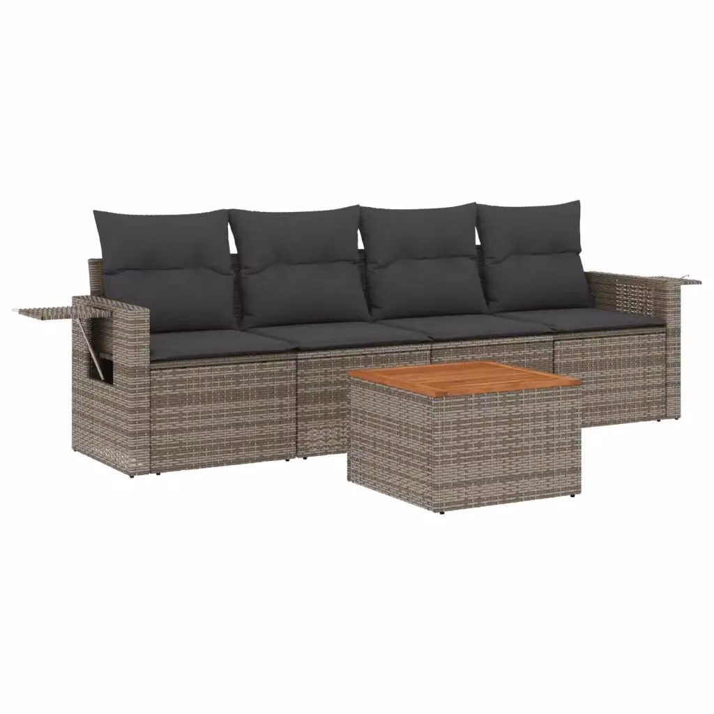 Set Divano da Giardino vidaXL 5 pz in Polyrattan Grigio con Cuscini e Tavolino – 2