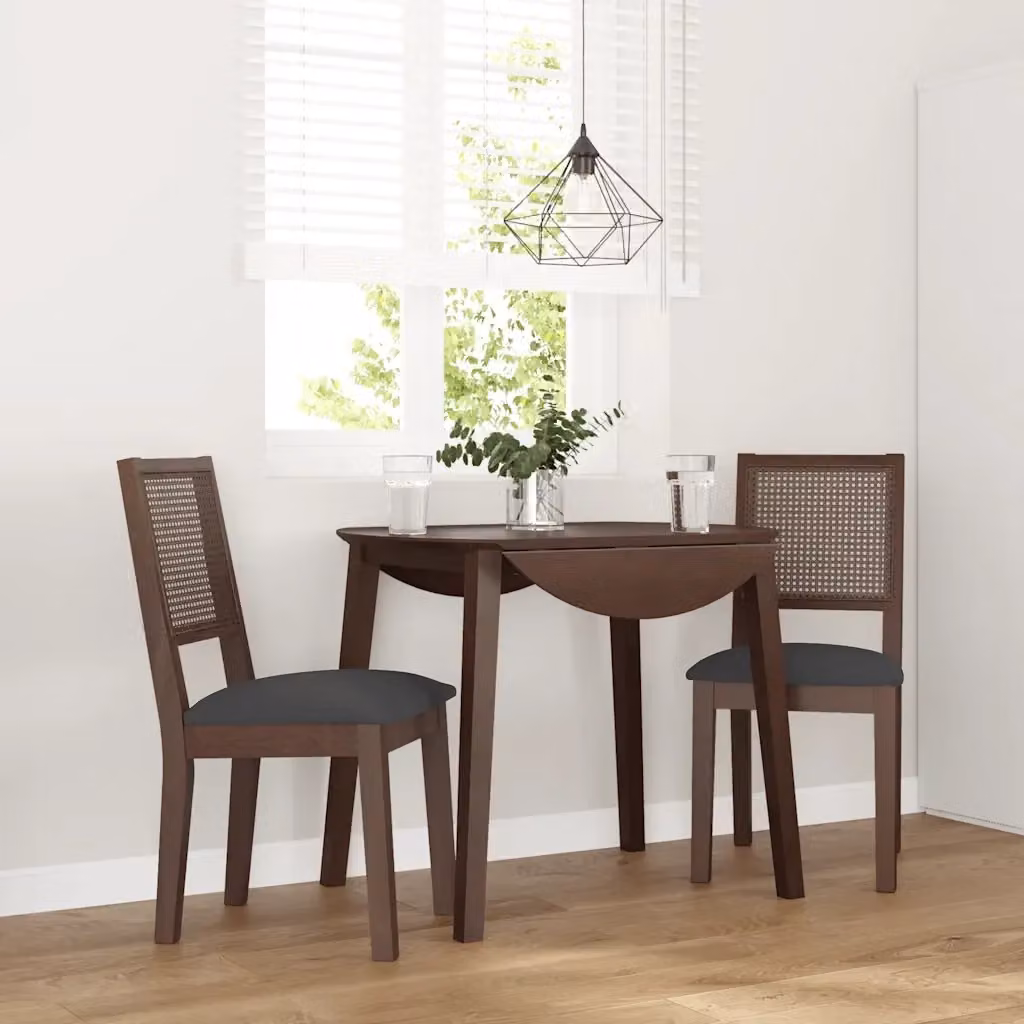 Set di 2 sedie da pranzo in legno di Hevea marrone e nero con seduta in tessuto – 2