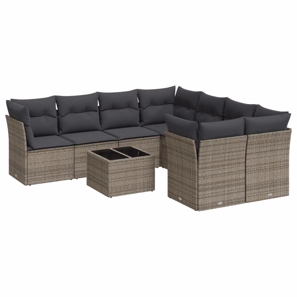 Set Divano da Giardino 9 pz con Cuscini Grigio in Polyrattan