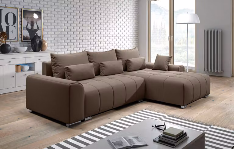 AX LIVING divano letto angolare con rete Rivolli 260 cm marrone