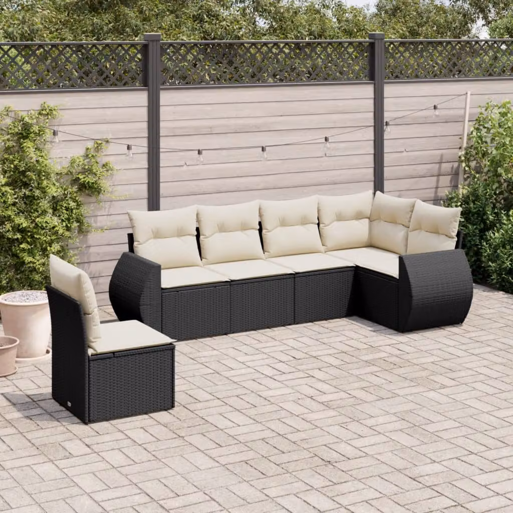 vidaXL Set Divano da Giardino a L 6 pz con Cuscini Nero in Polyrattan e Acciaio – 1