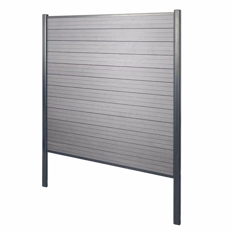 Schermatura in WPC Savoie, recinzione frangivento, pali in alluminio da cementare ~ Elemento di base, 190 cm, grigio