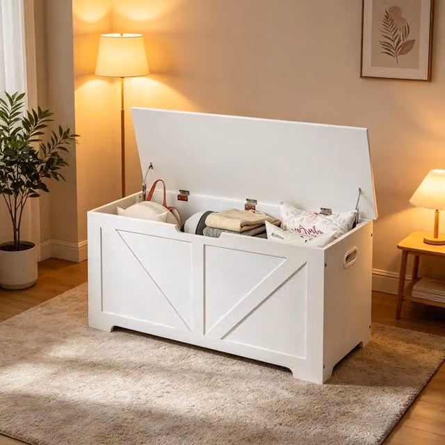 Panca contenitore REDOM in legno bianco L: 150 cm, P: 47 cm, H: 40 cm – 1