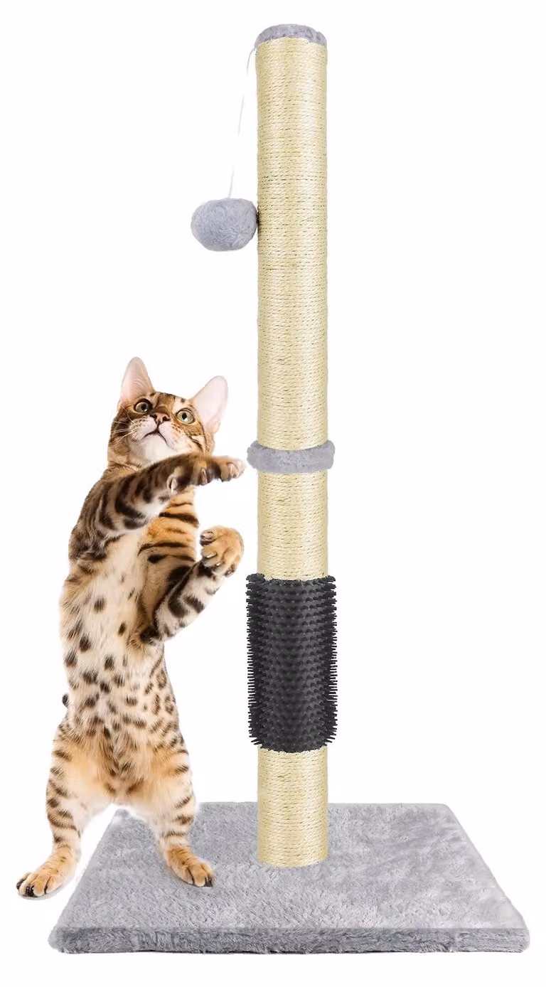 Tiragraffi a torre, altezza 80 cm, base 40 x 40 cm, singolo livello, colonna in sisal, giocattolo interattivo incluso
