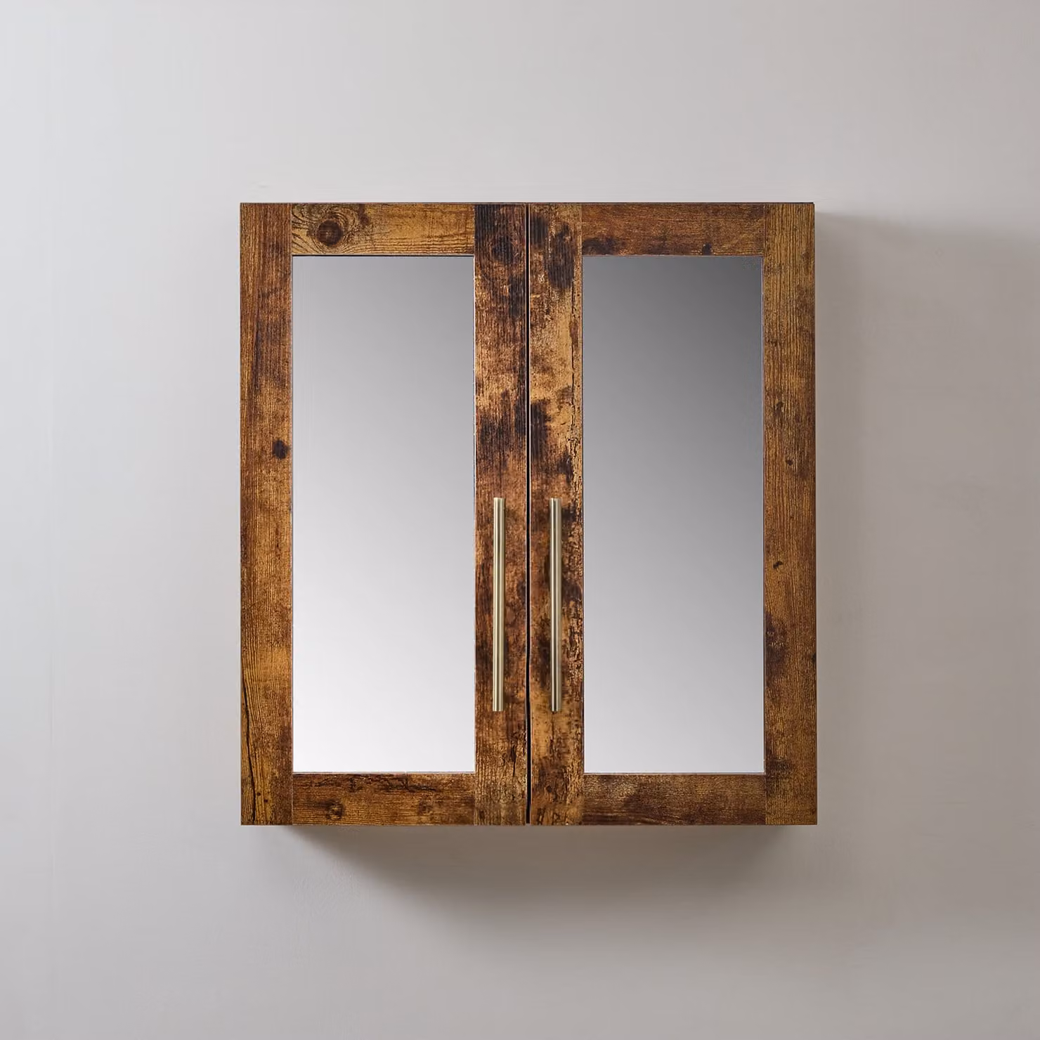 Mobiletto a Specchio da 900mm x 650mm Rovere Scuro - Completo di Maniglie Moderne a Barra in Ottone Spazzolato - Cluo