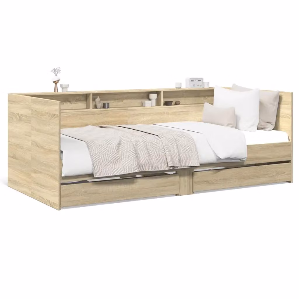 vidaXL Divano Letto Moderno con Cassetti in Legno e Tessuto, Colore Beige/Marrone, L/P/H: 200 x 90 x 73 cm – 2