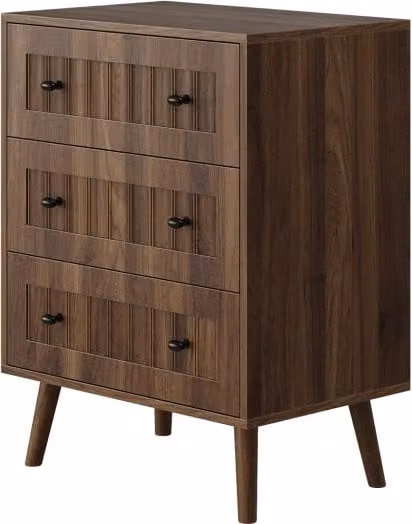 Cassettiera Chicfurn con 3 cassetti e frontali scanalati in stile moderno, colore marrone, L: 60 cm, P: 40 cm, H: 79 cm – 1