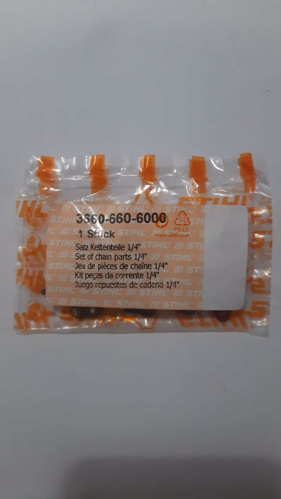 10x maglia di catena originale STIHL, rivetti, maglie di collegamento 1/4" 36606606000