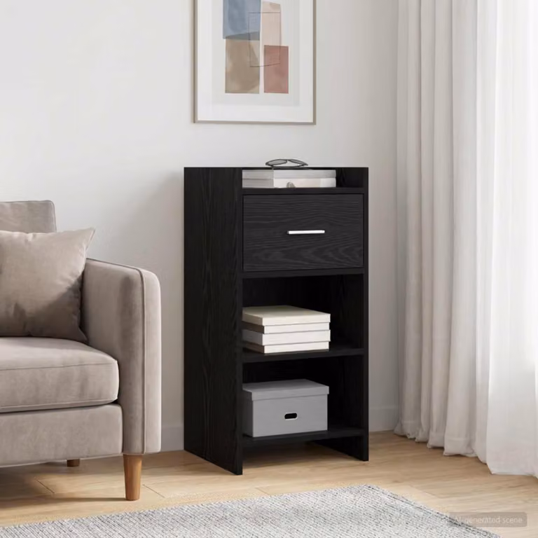 Credenza moderna vidaXL in legno ingegnerizzato e metallo, colore nero, L 40 cm x P 36 cm x H 80 cm