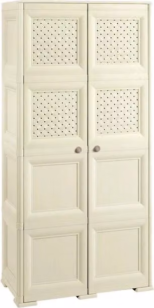 Armadio 4 Moduli Angora Tontarelli con Ante Traforate e 4 Ripiani, Mobile Decorativo per Zona Giorno o Ingresso, L/P/H: 79 x 43 x 164 cm, Beige e Bianco