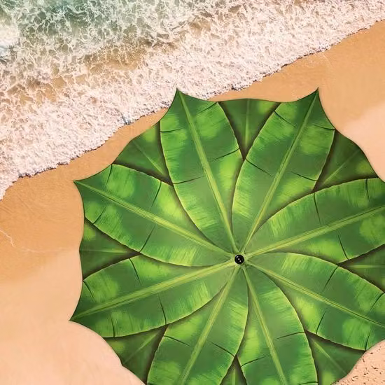Parasole per spiaggia con foglie 200 cm, design fotorealistico, inclinabile e regolabile in altezza con protezione UV 40 - incluso sacchetto portatile con maniglia di trasporto