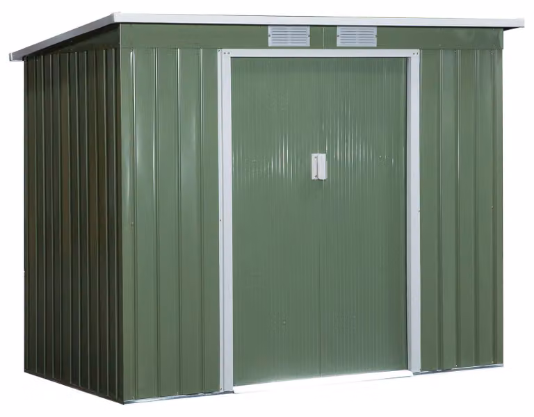 Edificio di servizio di 2,42 m², casetta da giardino con finestra di ventilazione, porta scorrevole, base, dimensioni 213 x 130 x 159/172 cm, capanno per attrezzi in acciaio zincato, resistente alle intemperie
