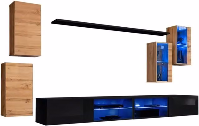 Set di mobili da salotto SWITCH XXV design, colore quercia e nero.
