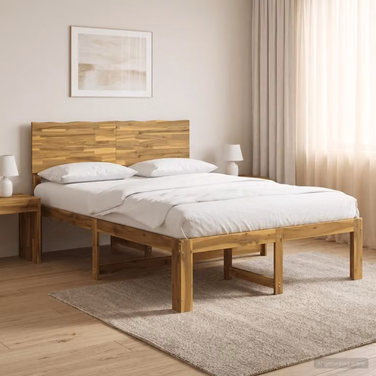 Letto matrimoniale con testiera ROSTOCK vidaXL in legno di acacia, Bianco, L 140 x P 200 cm