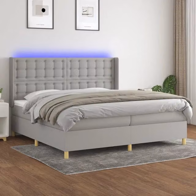 Letto Ibrido con Materasso a Molle Insacchettate vidaXL Grigio, con Illuminazione LED e Porta USB, L/P: 200 x 200 cm