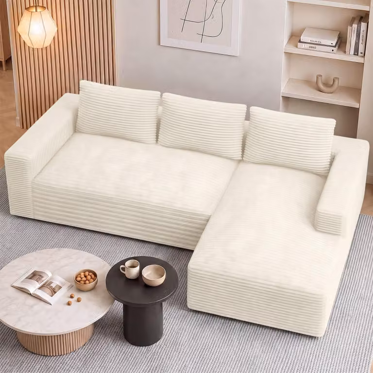 Divano angolare a L modulare da 240 cm in velluto a coste - moduli combinabili a piacere - molle insacchettate - rivestimento sfoderabile - portata di
