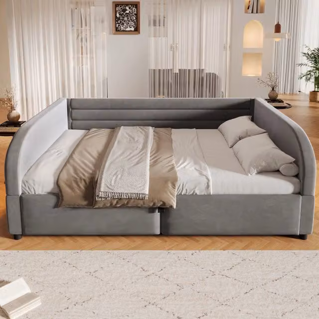 Letto imbottito 140x200 grigio con contenitore; rete sollevabile idraulica e luci LED RGB
