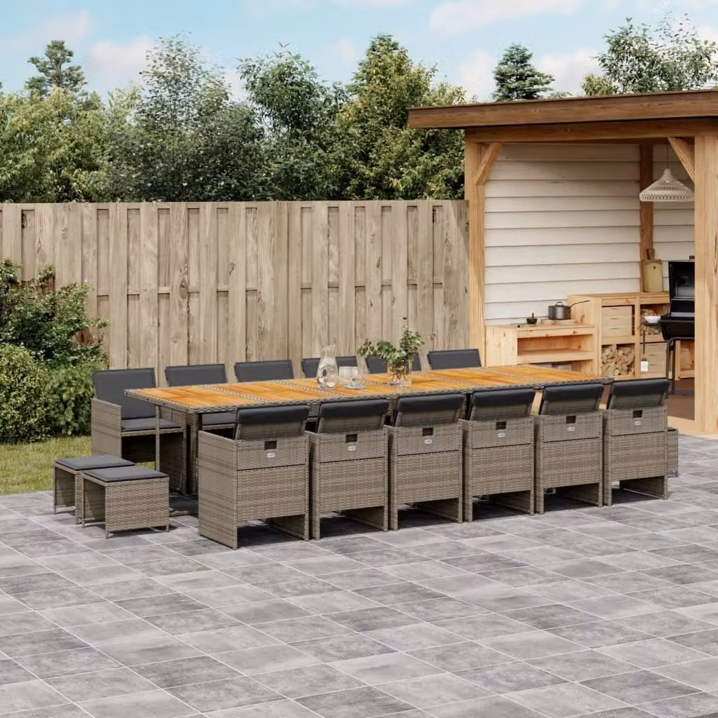 Maison Exclusive - Set da pranzo da giardino 17 pezzi con cuscini grigi in polyrattan