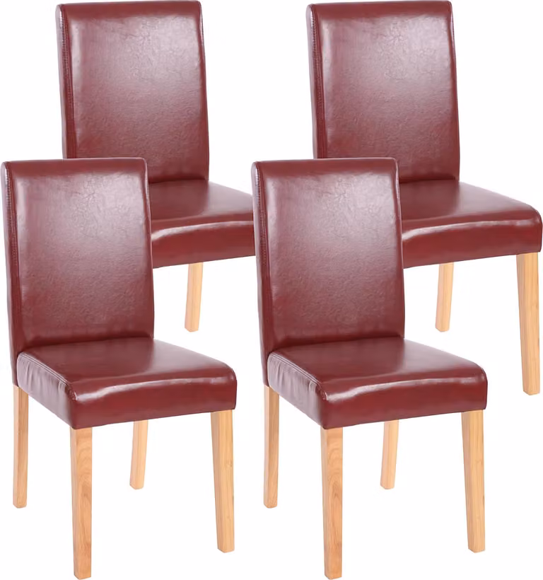 set di 4 sedie per sala da pranzo Sedia da cucina Littau ~ Pelle finta, rosso-marrone, gambe chiare