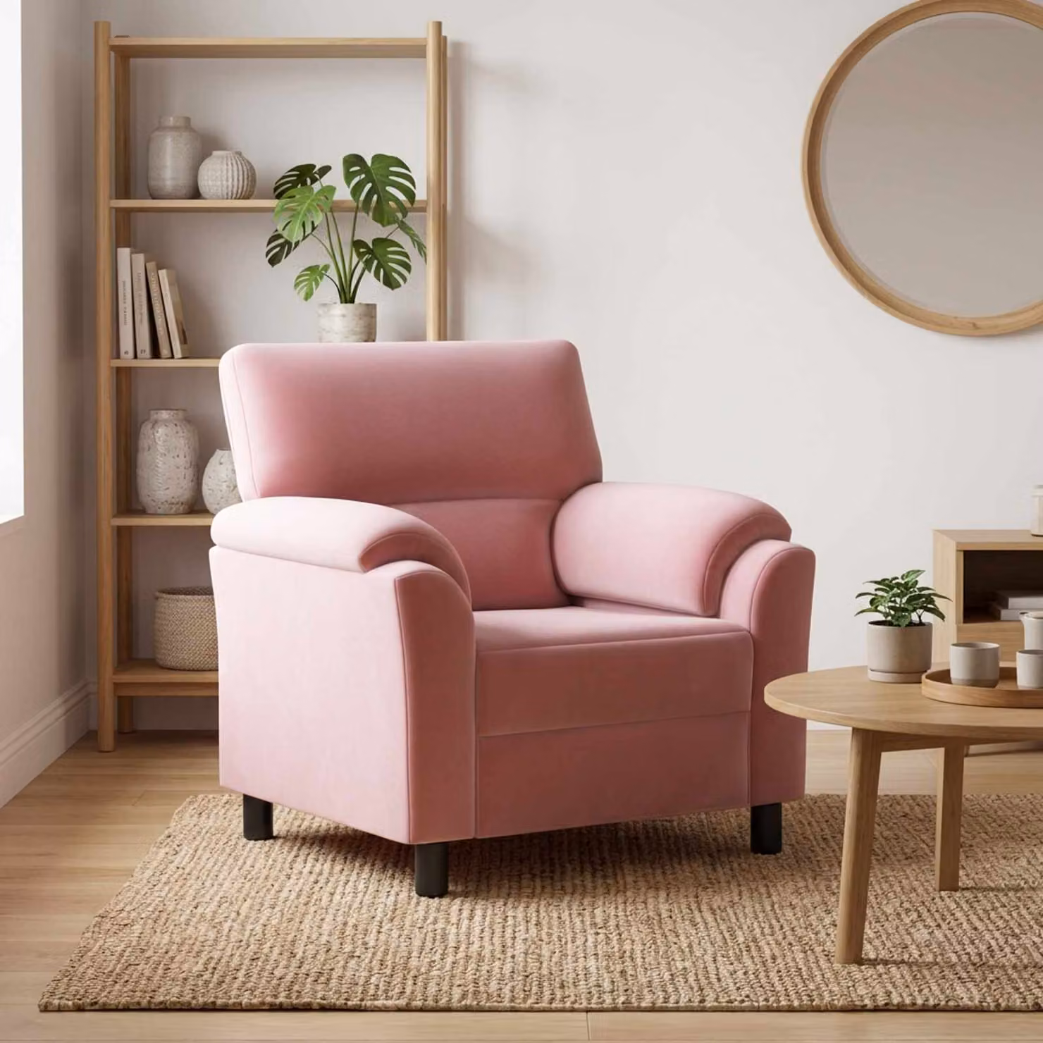 Divano moderno vidaXL in velluto rosa L: 94 cm, P: 85 cm, H: 93 cm