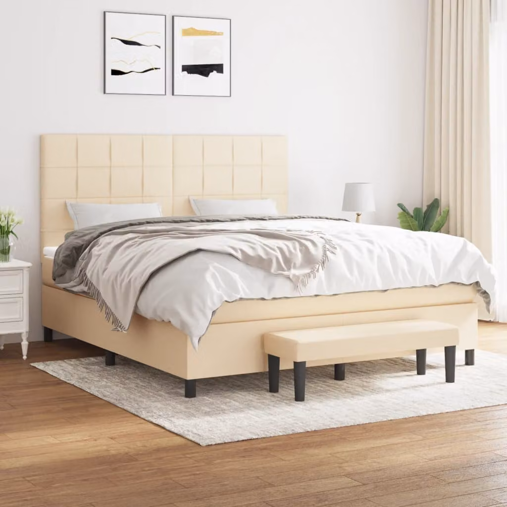 vidaXL Giroletto a Molle Ibrido con Materasso in Tessuto Beige e Bianco L/P: 160 x 200 cm