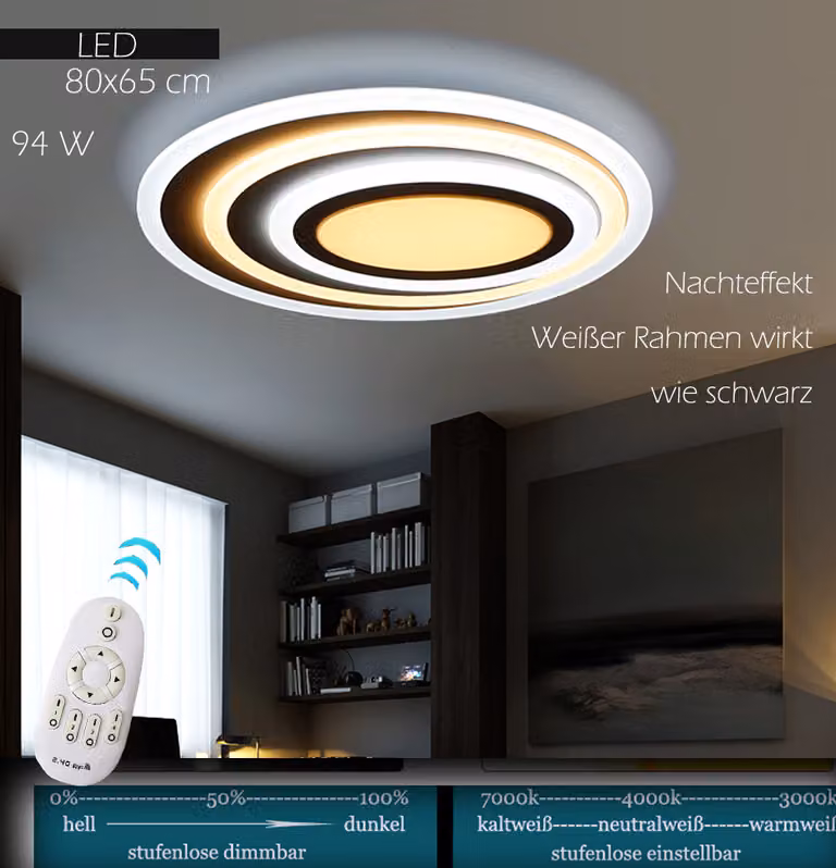 Plafoniera LED XW092 94W 80x65 cm con telecomando Colore della luce/luminosità regolabile Paralume in acrilico