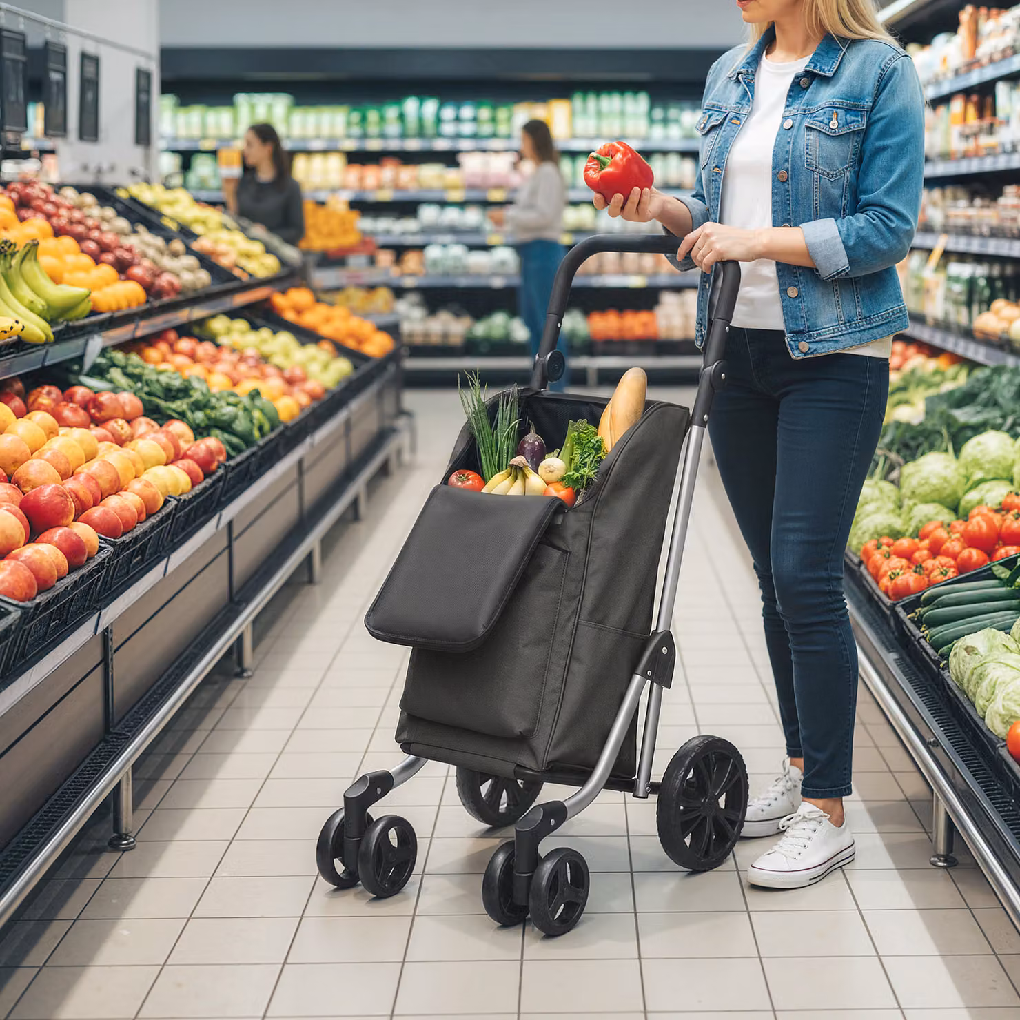 Carrello della spesa pieghevole HOMCOM con vano refrigerato da 46 L, grigio scuro – 2