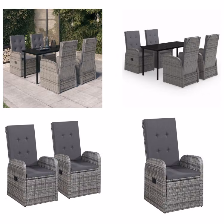 vidaXL Set da pranzo da giardino 5 pezzi con cuscini grigio - Set da pranzo da giardino - Set da pranzo da giardino - Set di mobili da giardino - Set di mobili da giardino