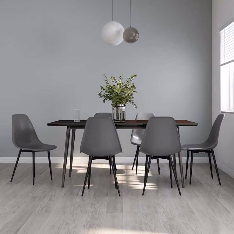 Set di 6 sedie da pranzo vidaXL in plastica e metallo grigie con design minimalista per cucina e sala da pranzo