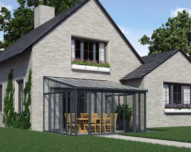 Pergola Chiusa Palram San Remo in Alluminio Grigio con Copertura in Policarbonato Trasparente L: 4 m, P: 4,4 m