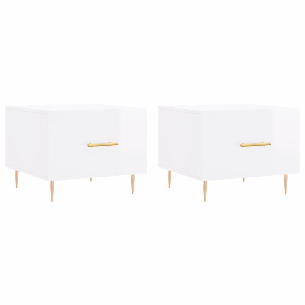 Tavolini Salotto 2pz Bianco Lucido 50x50x40cm Legno Multistrato