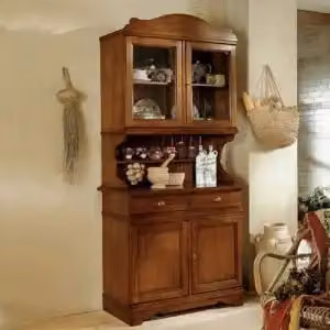 Credenza cristalliera KIVIO in legno e vetro con ante in vetro stile rustico colore noce marrone L: 105 cm, P: 52 cm, H: 210 cm – 2